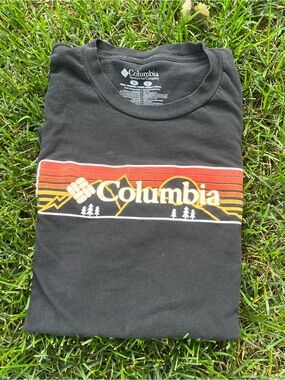 Columbia Black Tee with Sunset Stripe Graphic